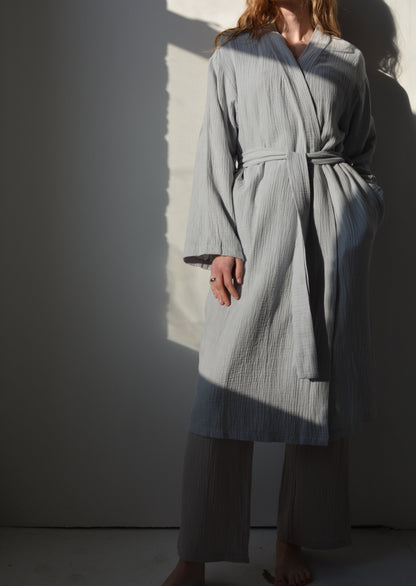 Cotton Muslin Double gauze Robe in Grey color
