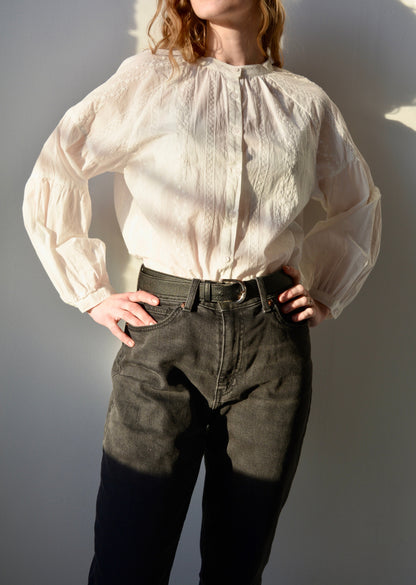 Embroidered Cotton Oversize Blouse in Pearl (White) color