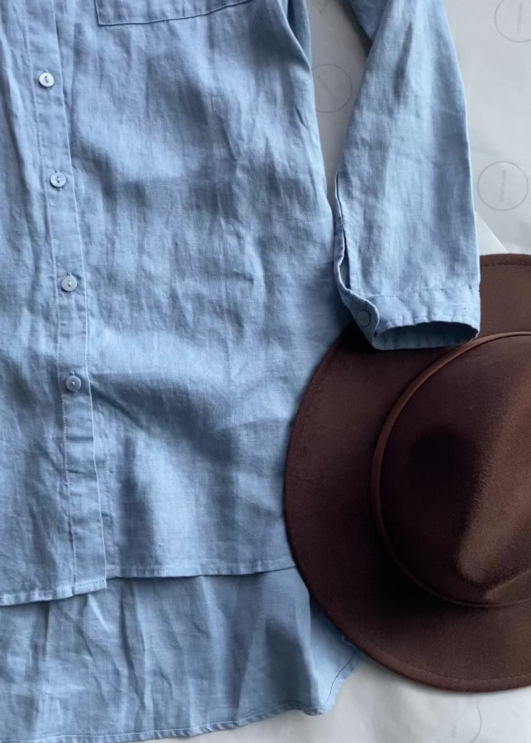 Linen Long Sleeve Shirt in Stone Blue color