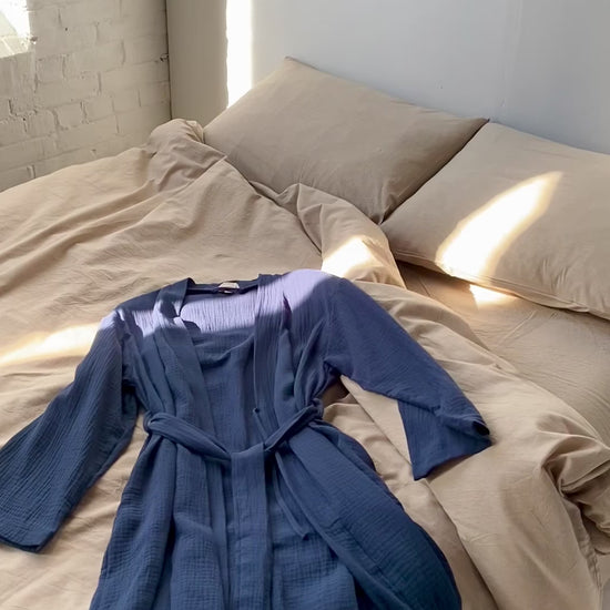 Cotton Muslin Double gauze Robe in Deep Blue color