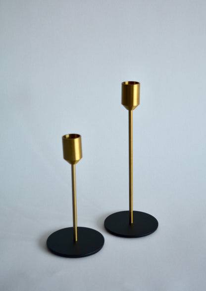 Metal Candlestick, set of 2, black&gold