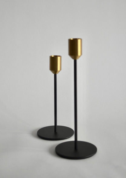 Metal Candlestick, set of 2, black&gold