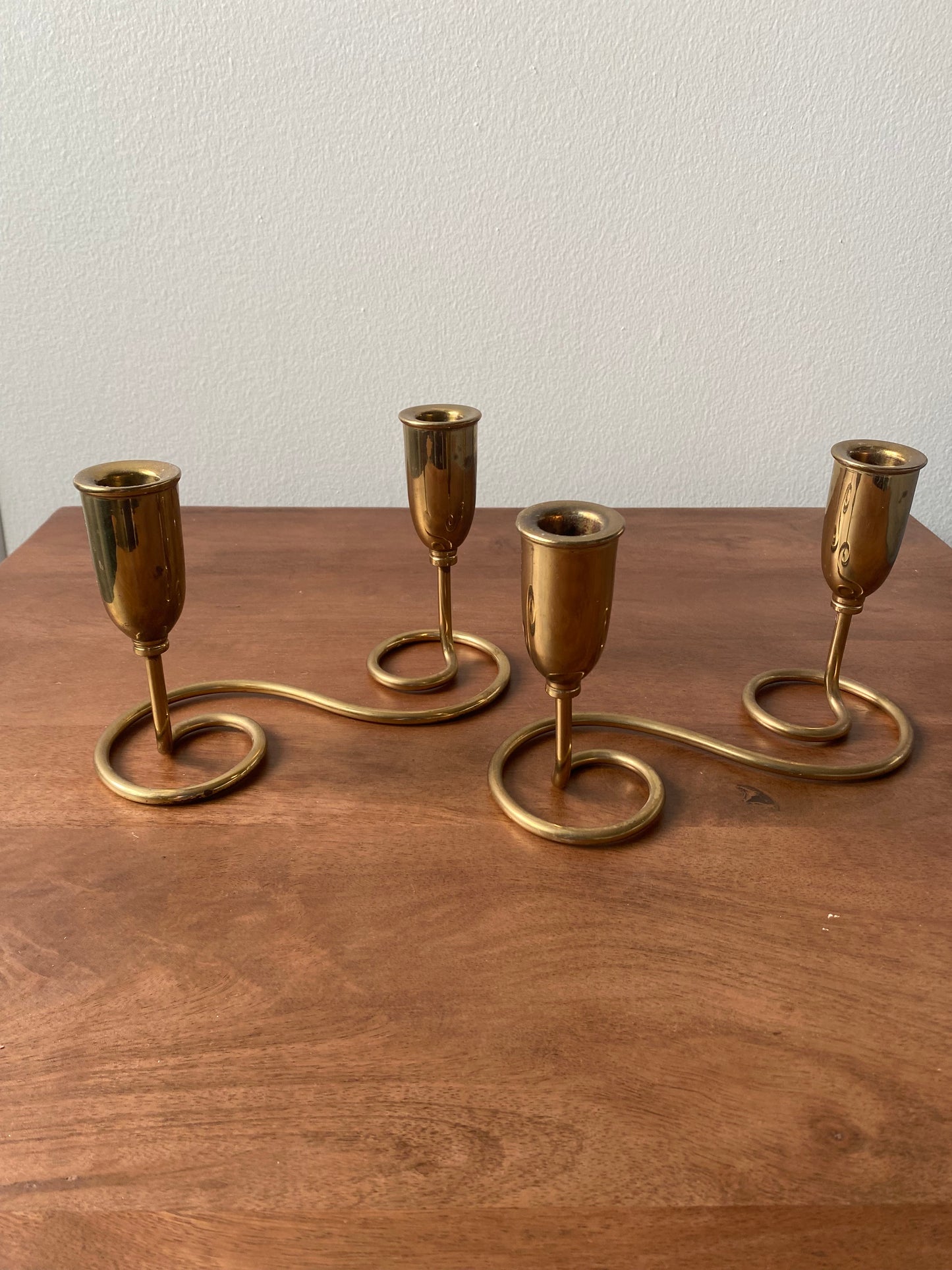Vintage Brass Double Candlesticks (Set of 2) – Mid-Century Spiral Design
