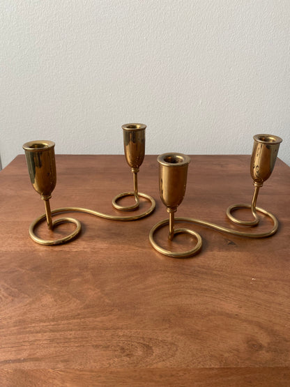 Vintage Brass Double Candlesticks (Set of 2) – Mid-Century Spiral Design