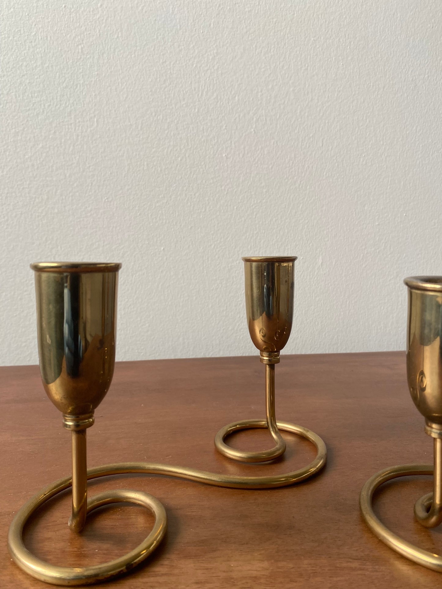 Vintage Brass Double Candlesticks (Set of 2) – Mid-Century Spiral Design