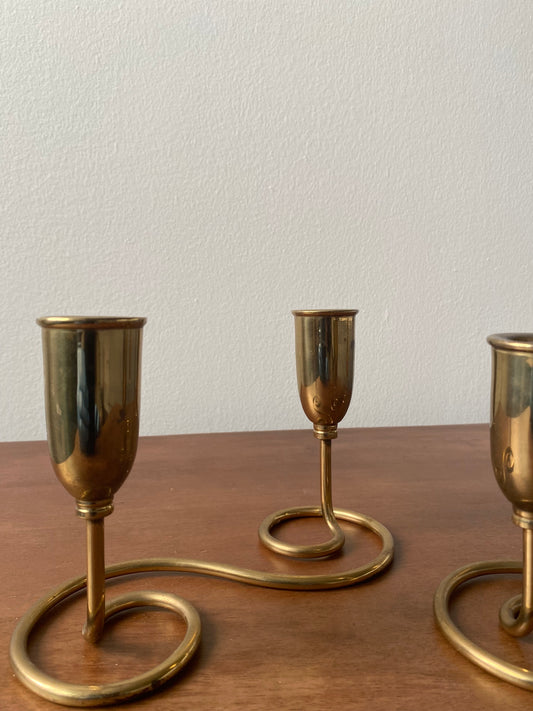 Vintage Brass Double Candlesticks (Set of 2) – Mid-Century Spiral Design