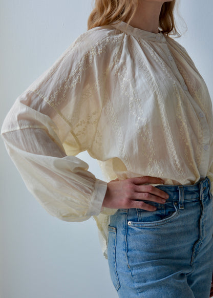 Embroidered Cotton Oversize Blouse in Ivory color