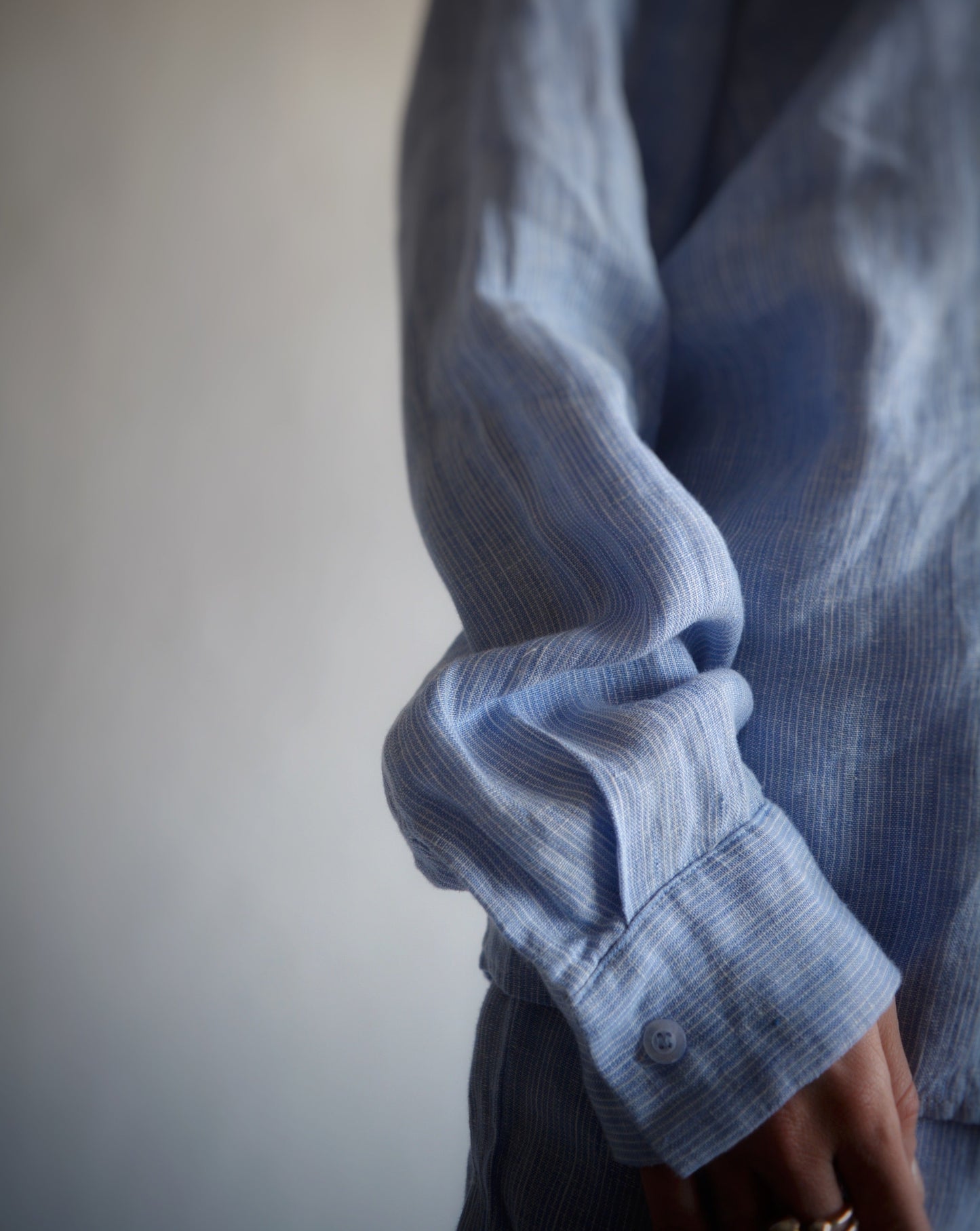 100% European Linen Sleepwear Set (pajama set) in Clear Sky color (blue and white stripes)