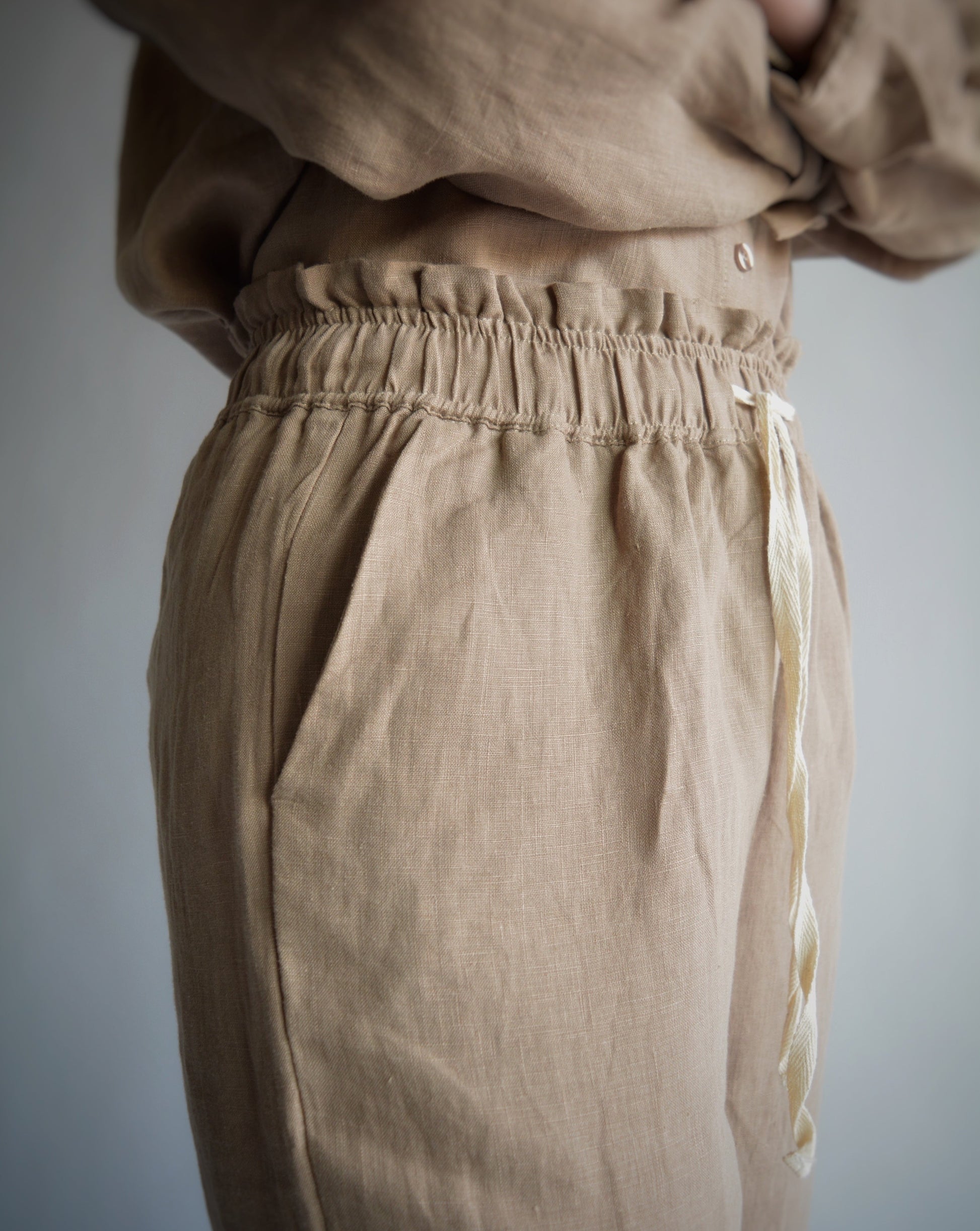 100% European Linen Sleepwear Set (pajama set) in brown color