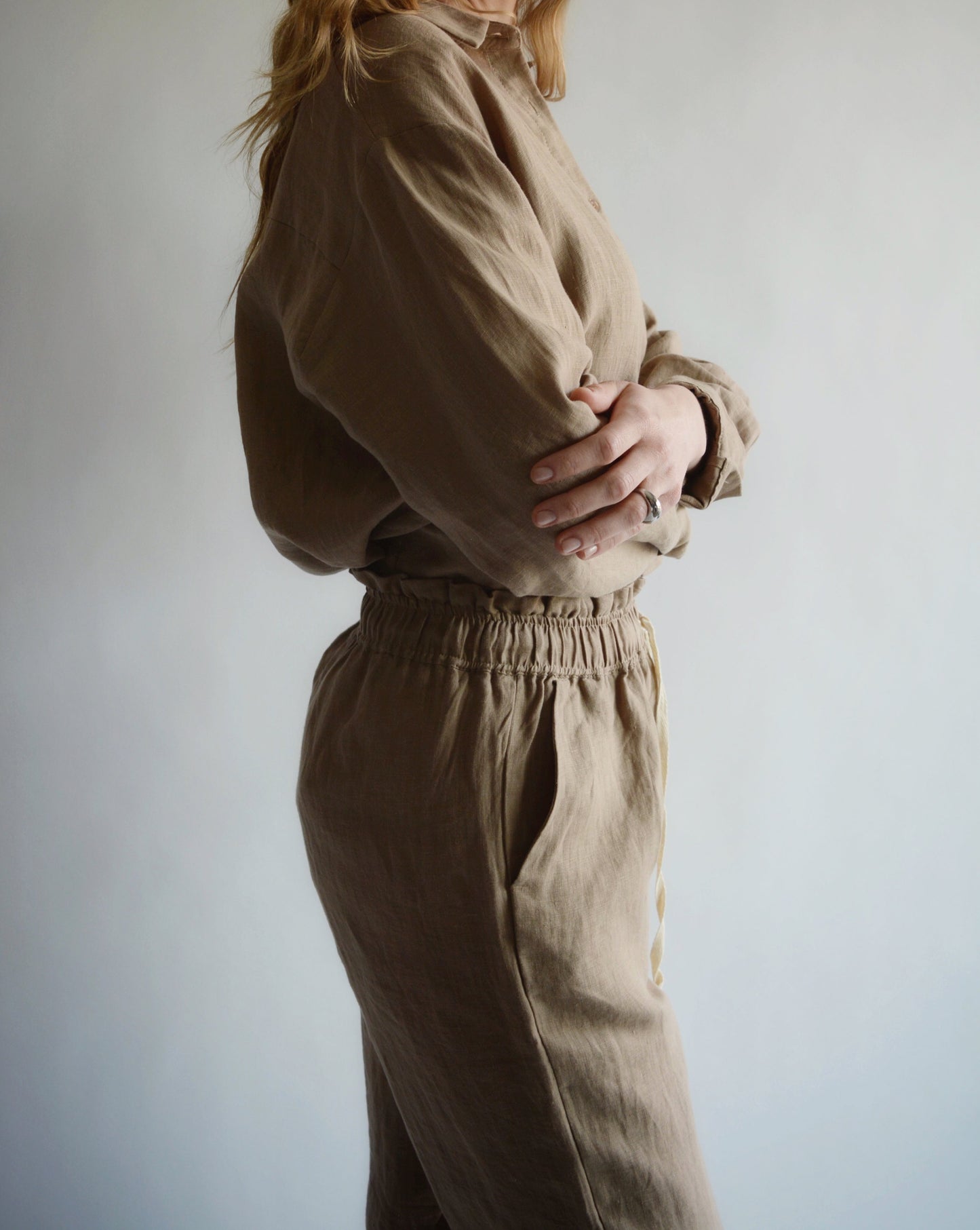 100% European Linen Sleepwear Set (pajama set) in brown color