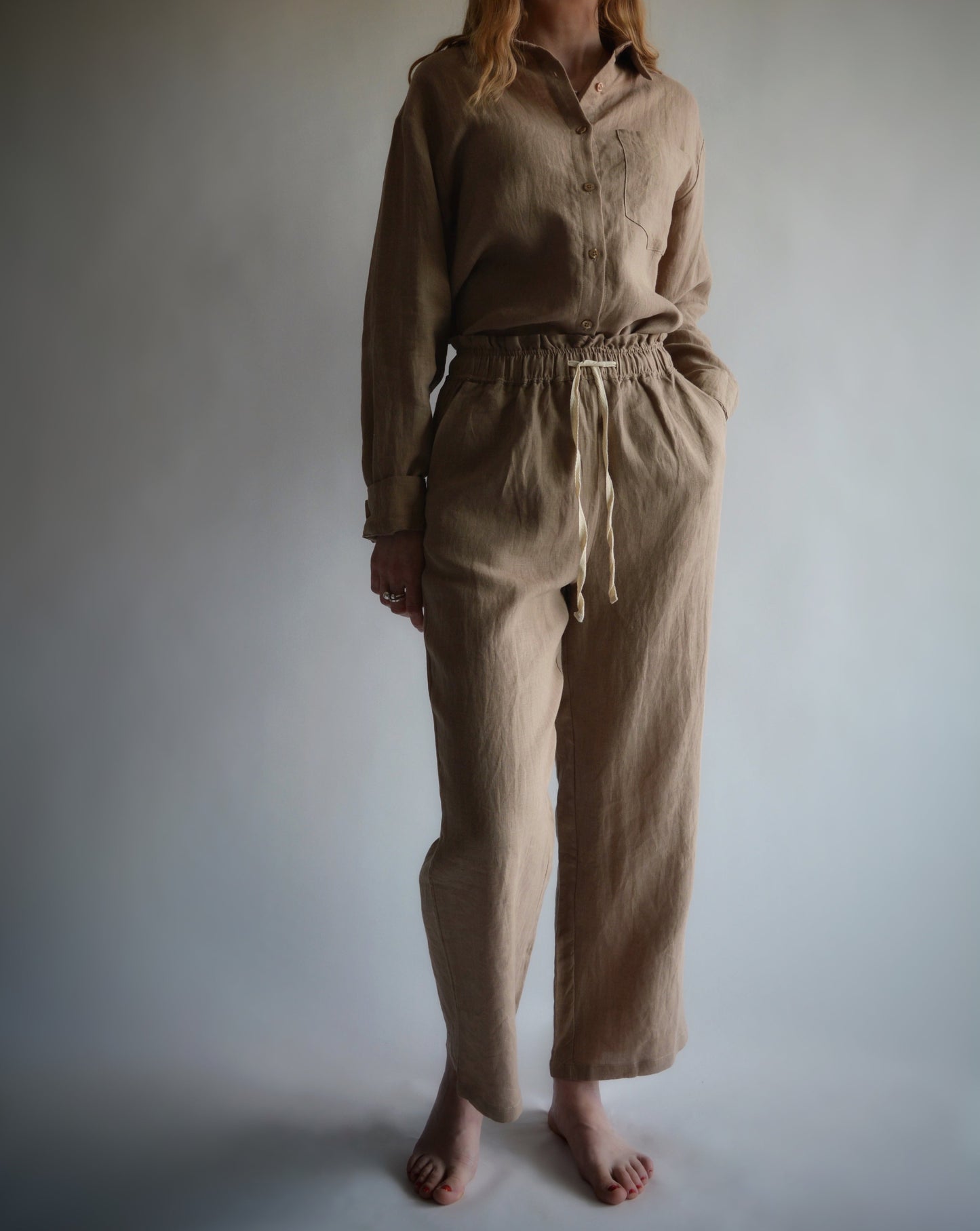 100% European Linen Sleepwear Set (pajama set) in brown color