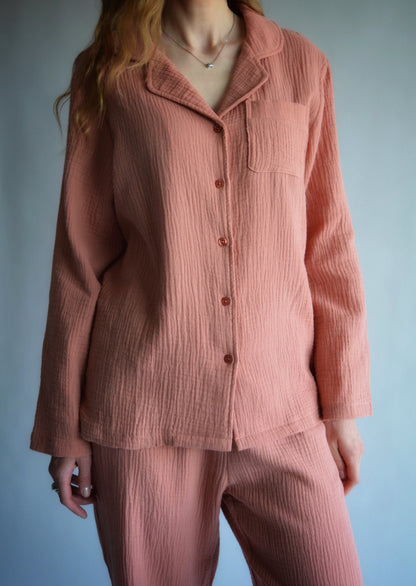 Cotton Muslin double gauze Sleepwear Set pajama set in pink color