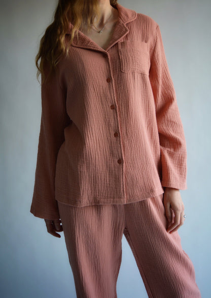 Cotton Muslin double gauze Sleepwear Set pajama set in pink color