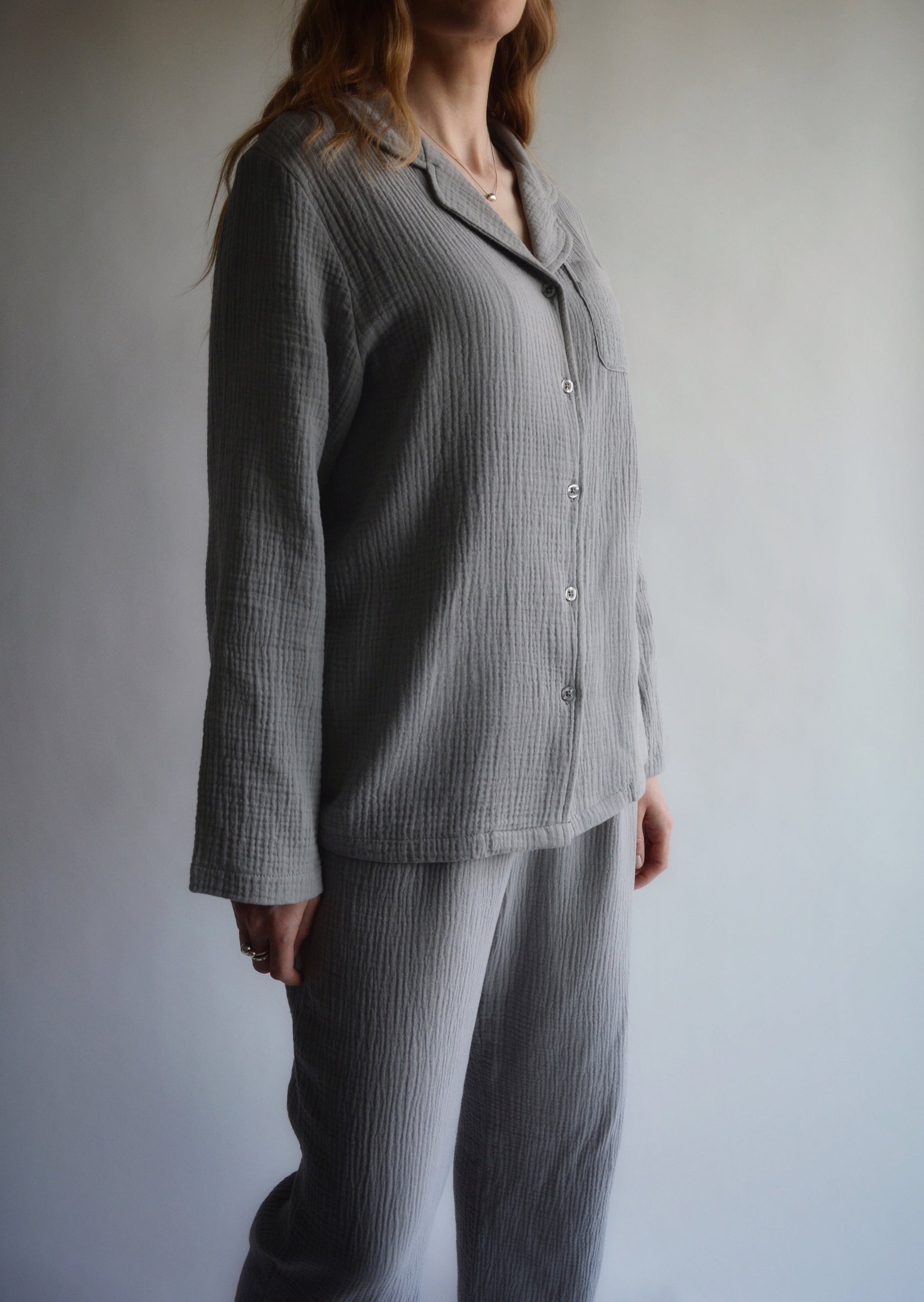 Cotton Muslin double gauze Sleepwear Set pajama set in grey color