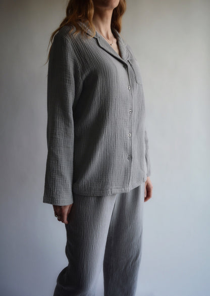 Cotton Muslin double gauze Sleepwear Set pajama set in grey color