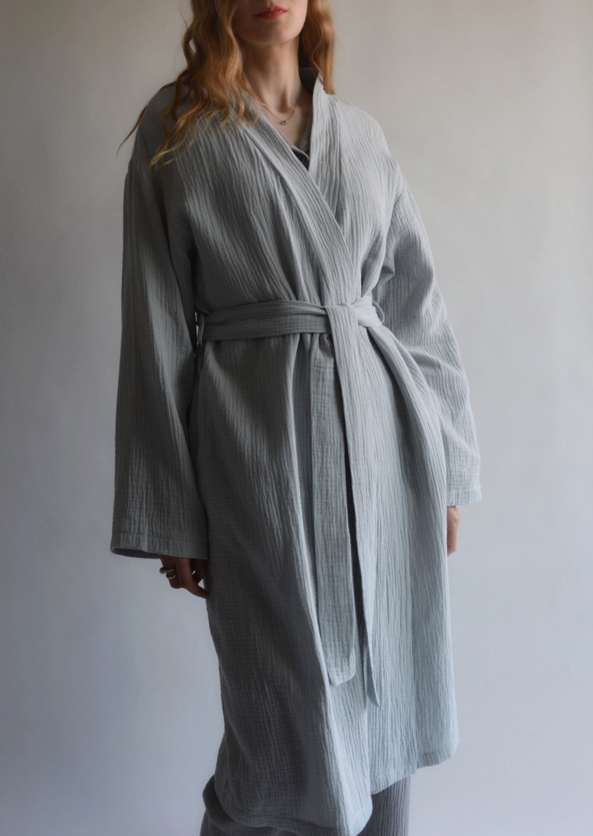 Cotton Muslin Double gauze Robe in Grey color