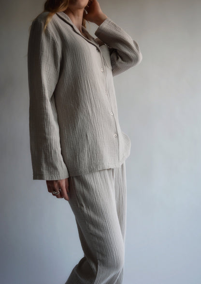 Cotton Muslin double gauze Sleepwear Set pajama set in beige color