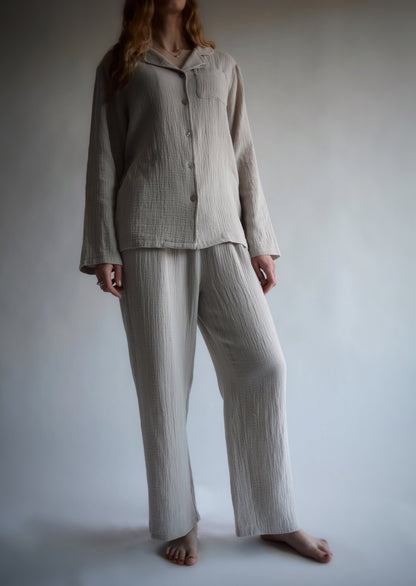 Cotton Muslin double gauze Sleepwear Set pajama set in beige color
