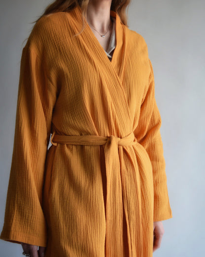 Cotton Muslin Double gauze Robe in Sunrise Glow (orange) color"