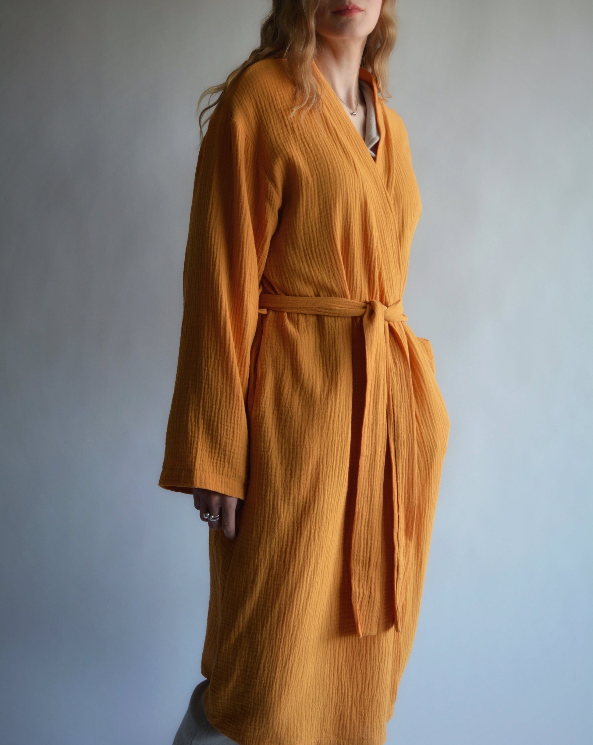 Cotton Muslin Double gauze Robe in Sunrise Glow (orange) color"