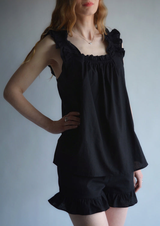 Cotton Loungewear Set in Black