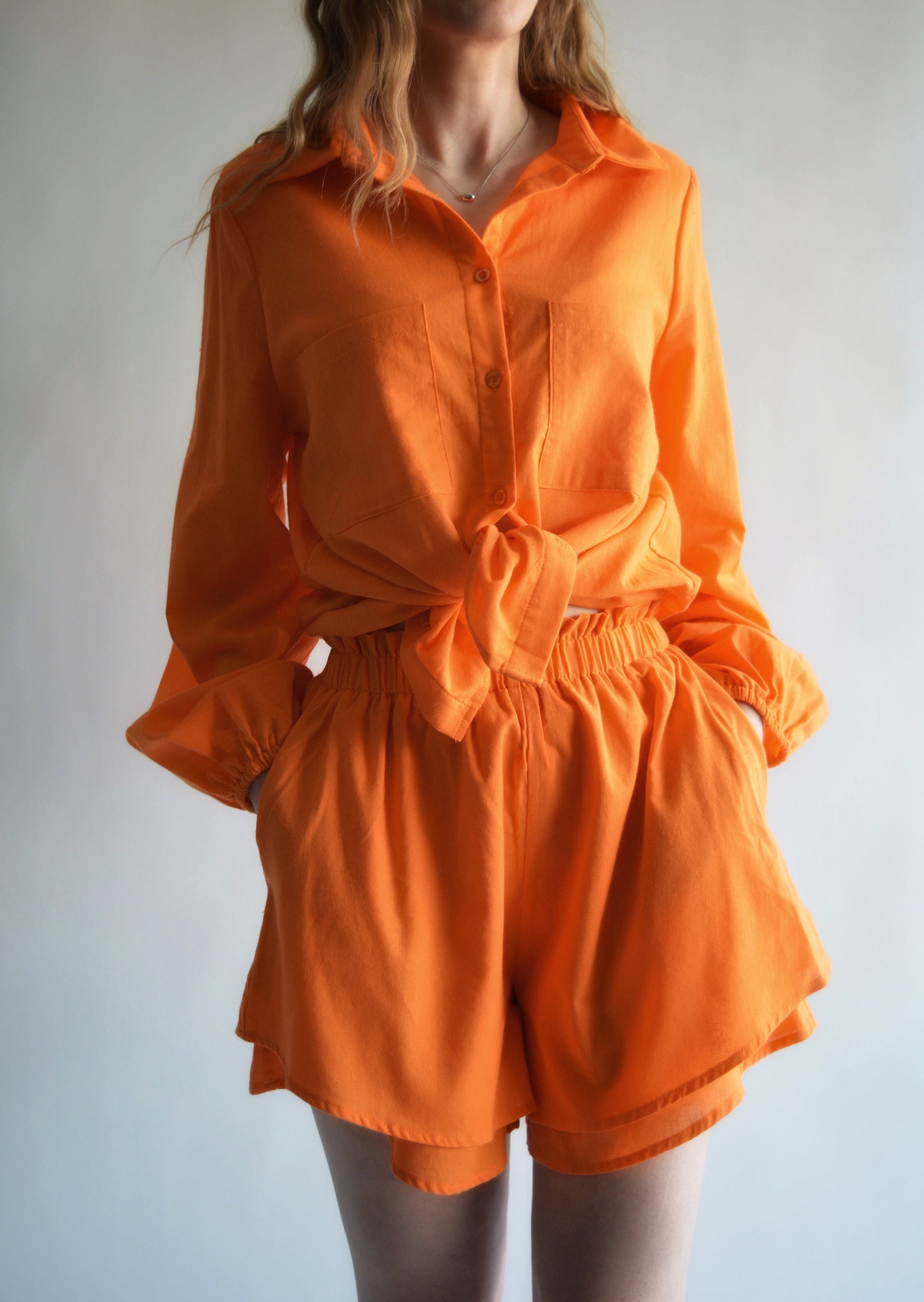 Cotton Shorts in Tangerine color
