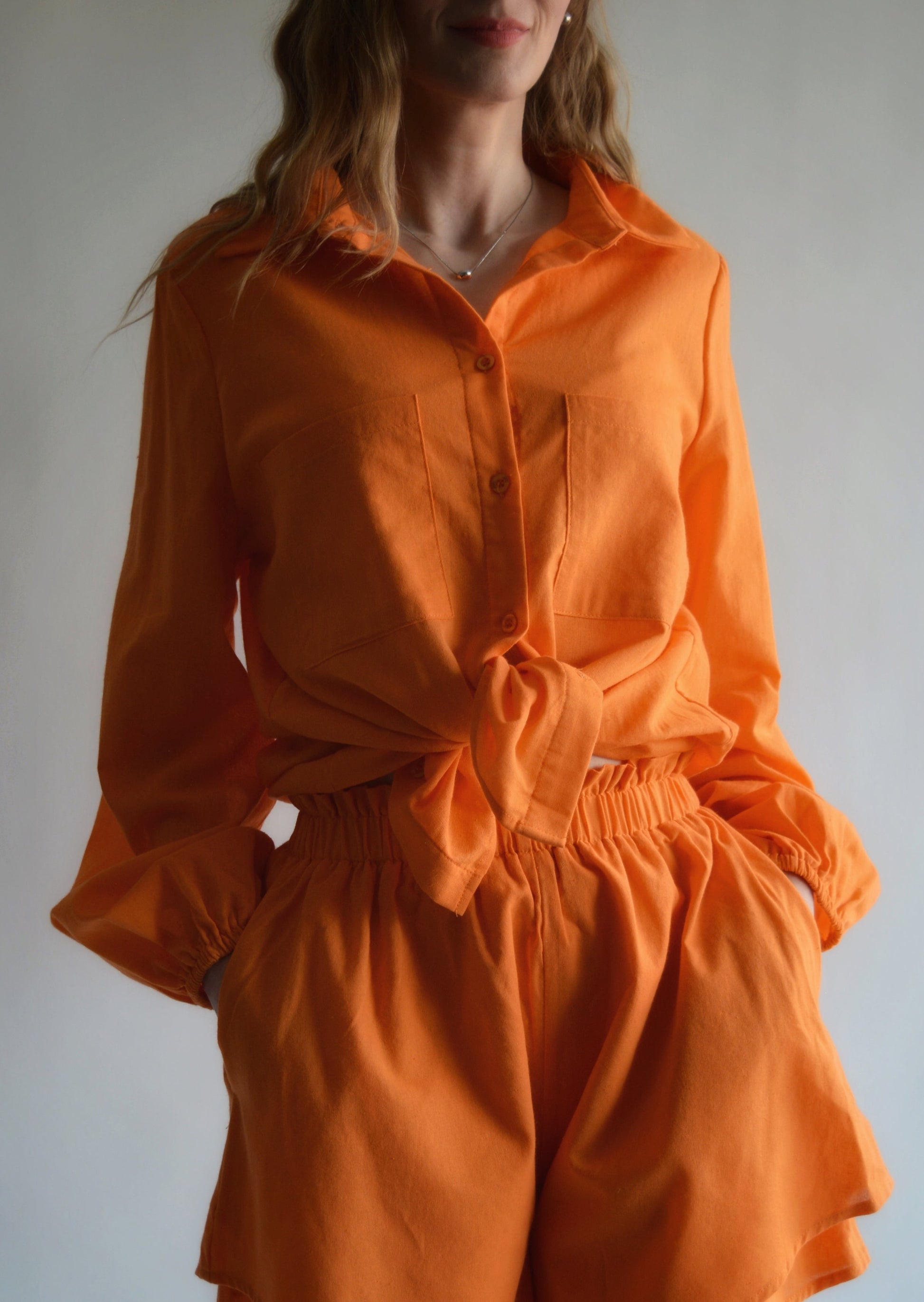 Cotton Blouse in Tangerine color