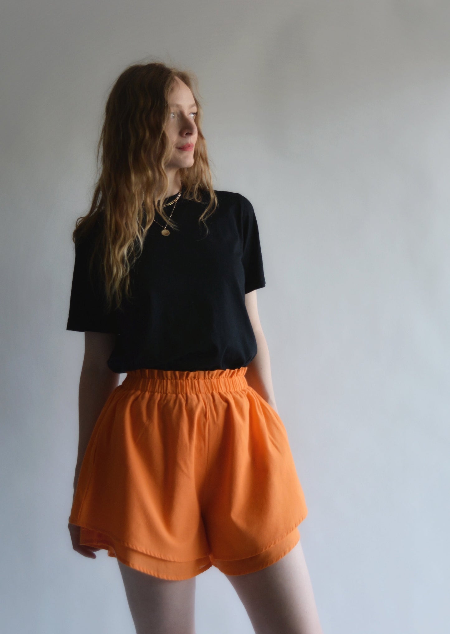 Cotton Shorts in Tangerine color