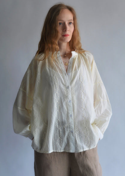 Embroidered Cotton Oversize Blouse in Ivory color