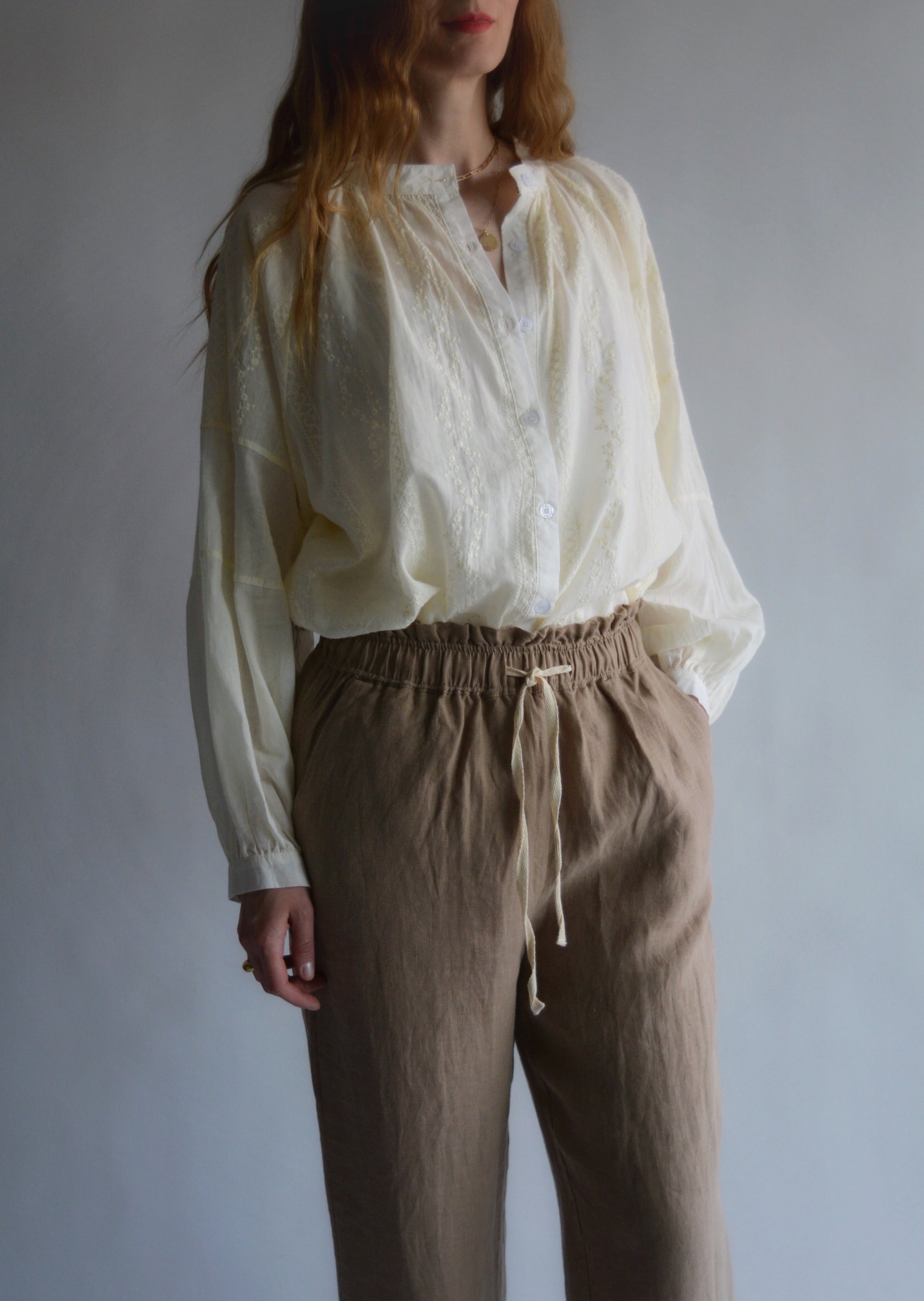 Embroidered Cotton Oversize Blouse in Ivory color