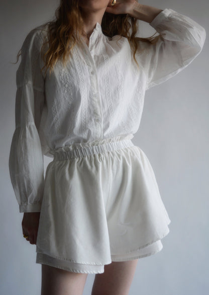 Embroidered Cotton Oversize Blouse in Pearl (White) color