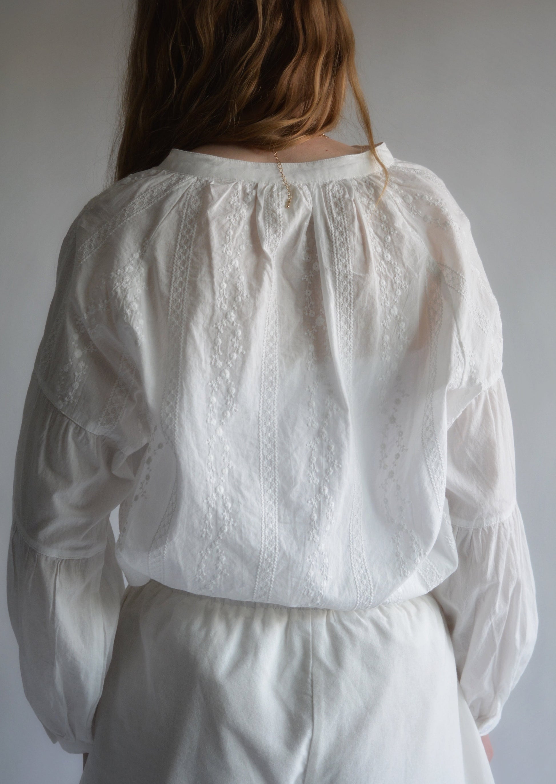 Embroidered Cotton Oversize Blouse in Pearl (White) color