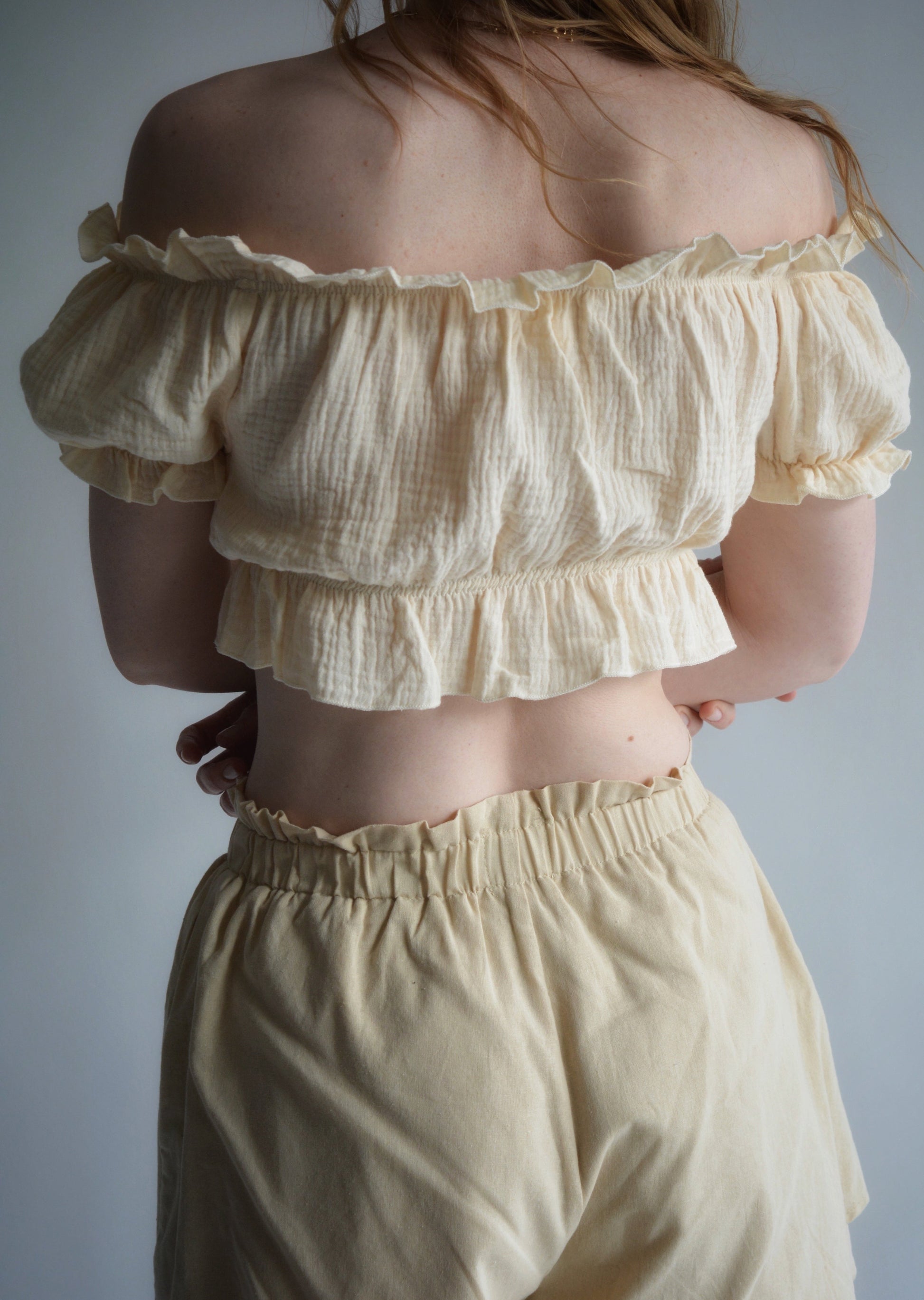 Cotton Muslin Crop Top in Ivory