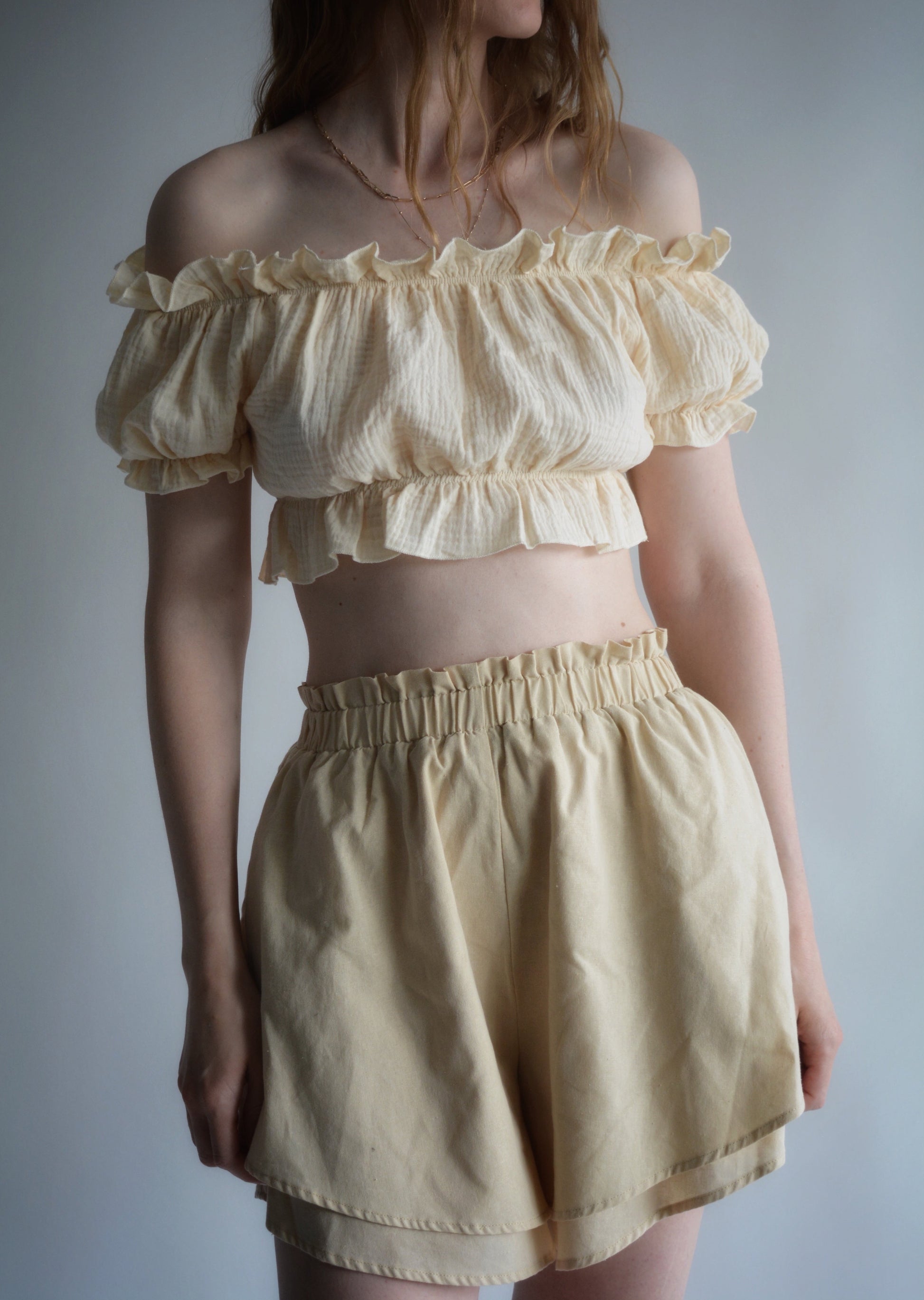Cotton Muslin Crop Top in Ivory