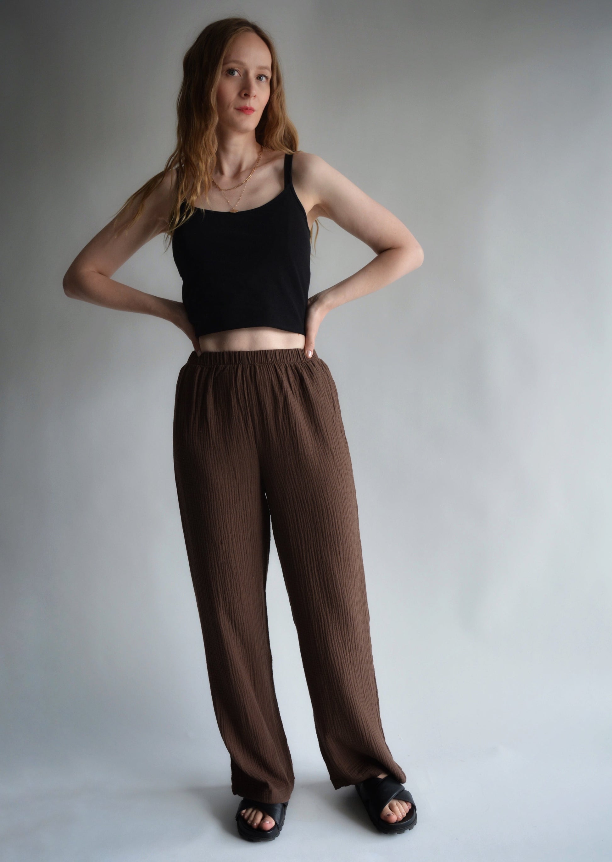 Cotton Muslin (double gauze) Loungewear set in Cocoa Velvet color