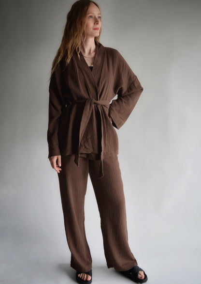 Cotton Muslin (double gauze) Loungewear set in Cocoa Velvet color
