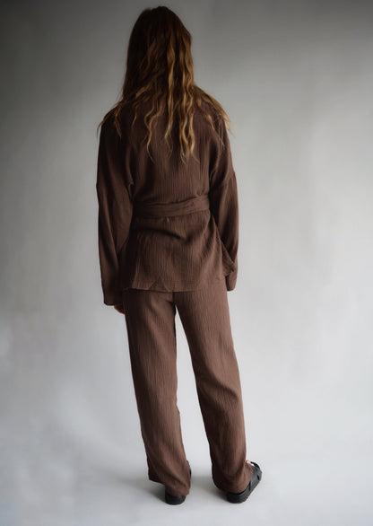 Cotton Muslin (double gauze) Loungewear set in Cocoa Velvet color