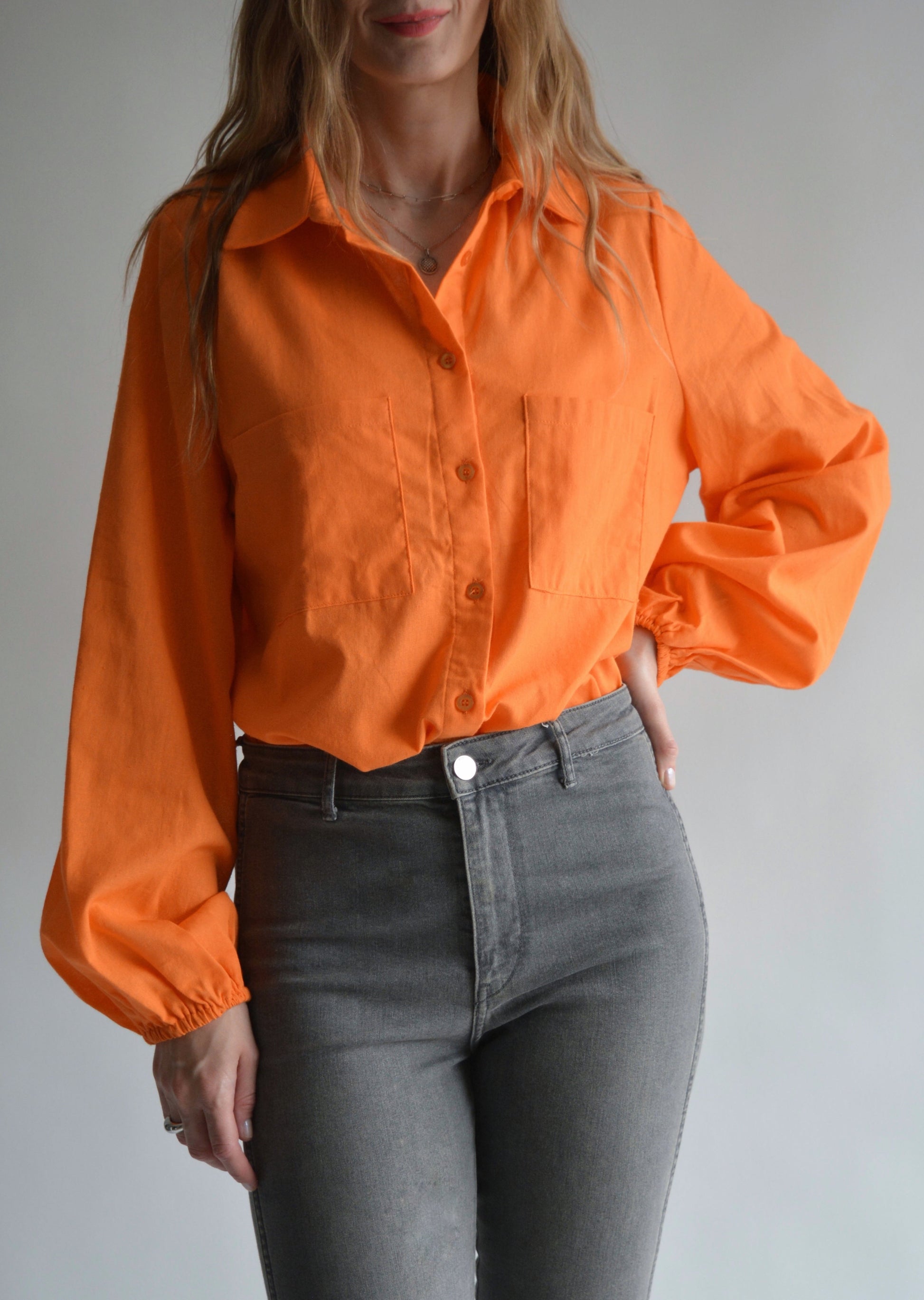 Cotton Blouse in Tangerine color