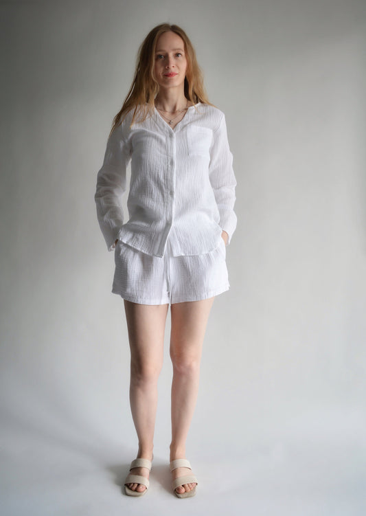 Cotton Muslin Sleepwear Set in White color