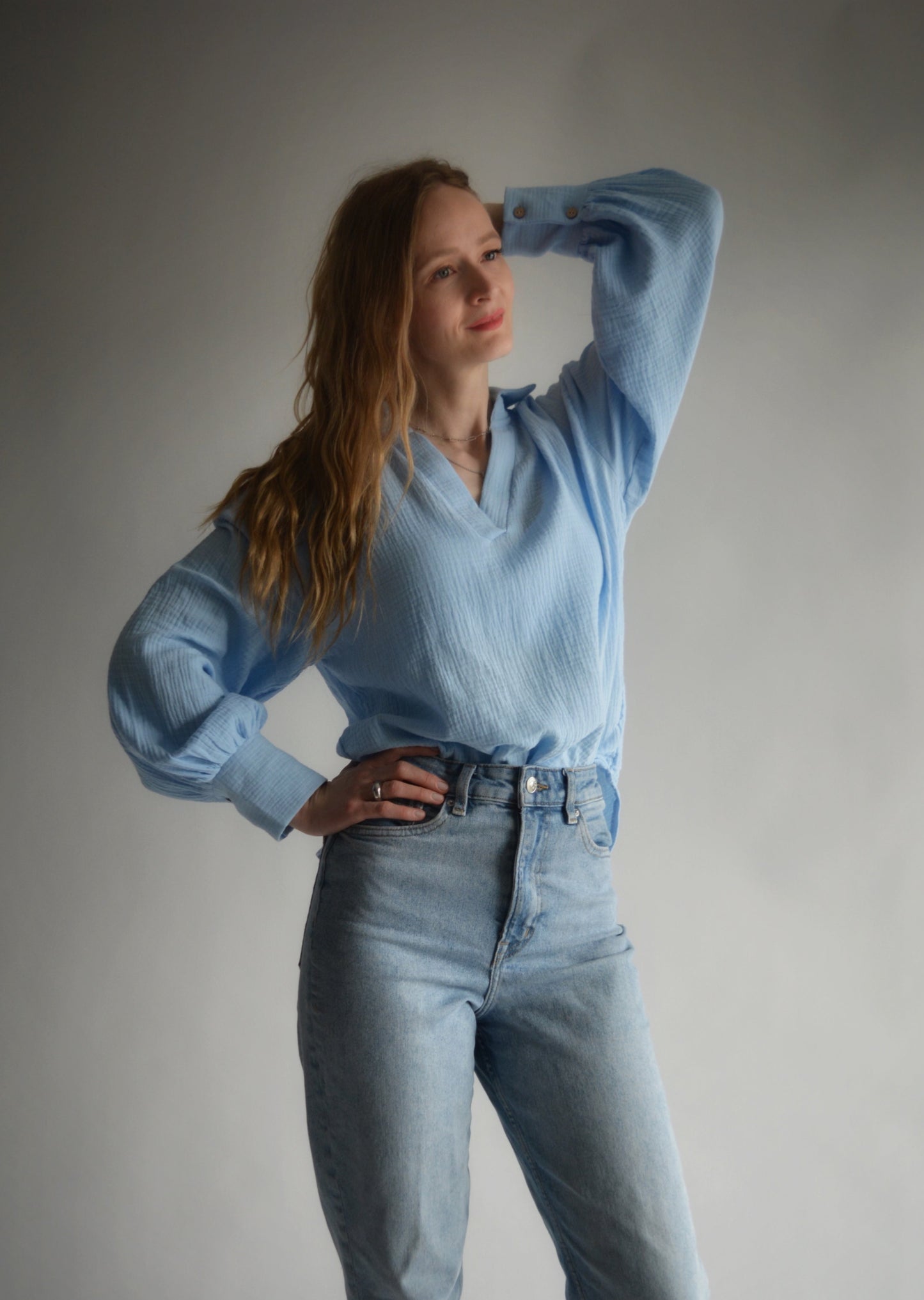Cotton Muslin Top in Light Blue