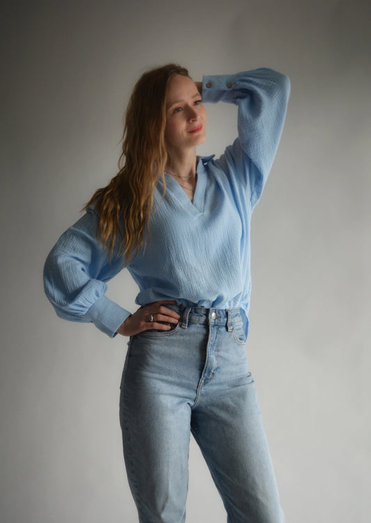 Cotton Muslin Top in Light Blue