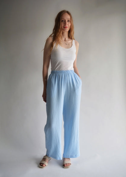 Cotton Muslin Pants in Light Blue