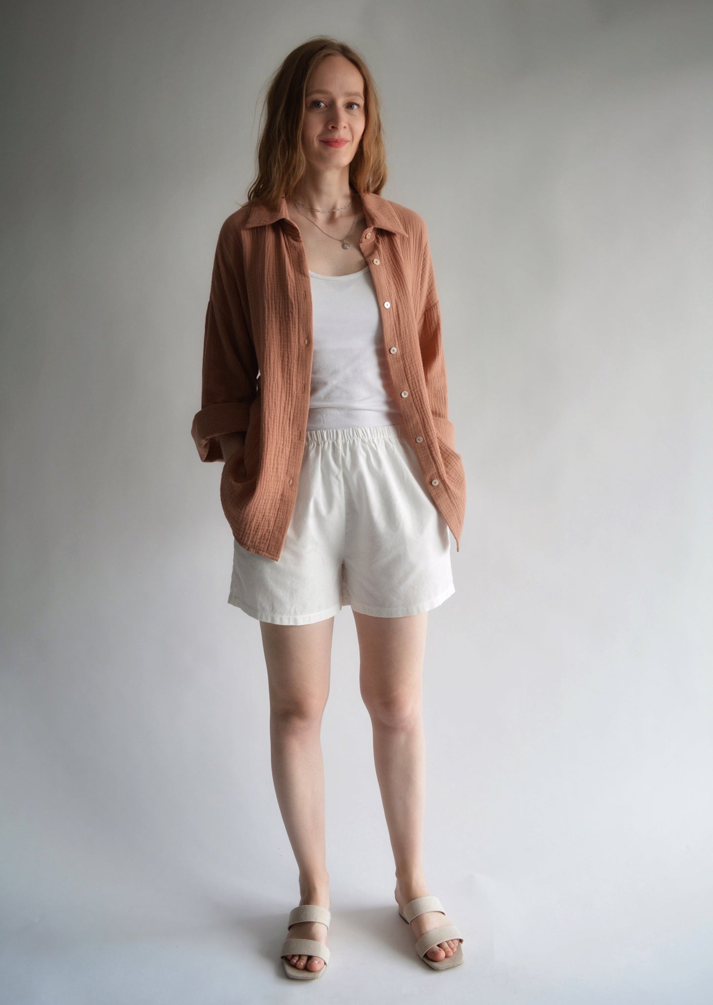 Cotton Muslin Shirt Blush Brown color
