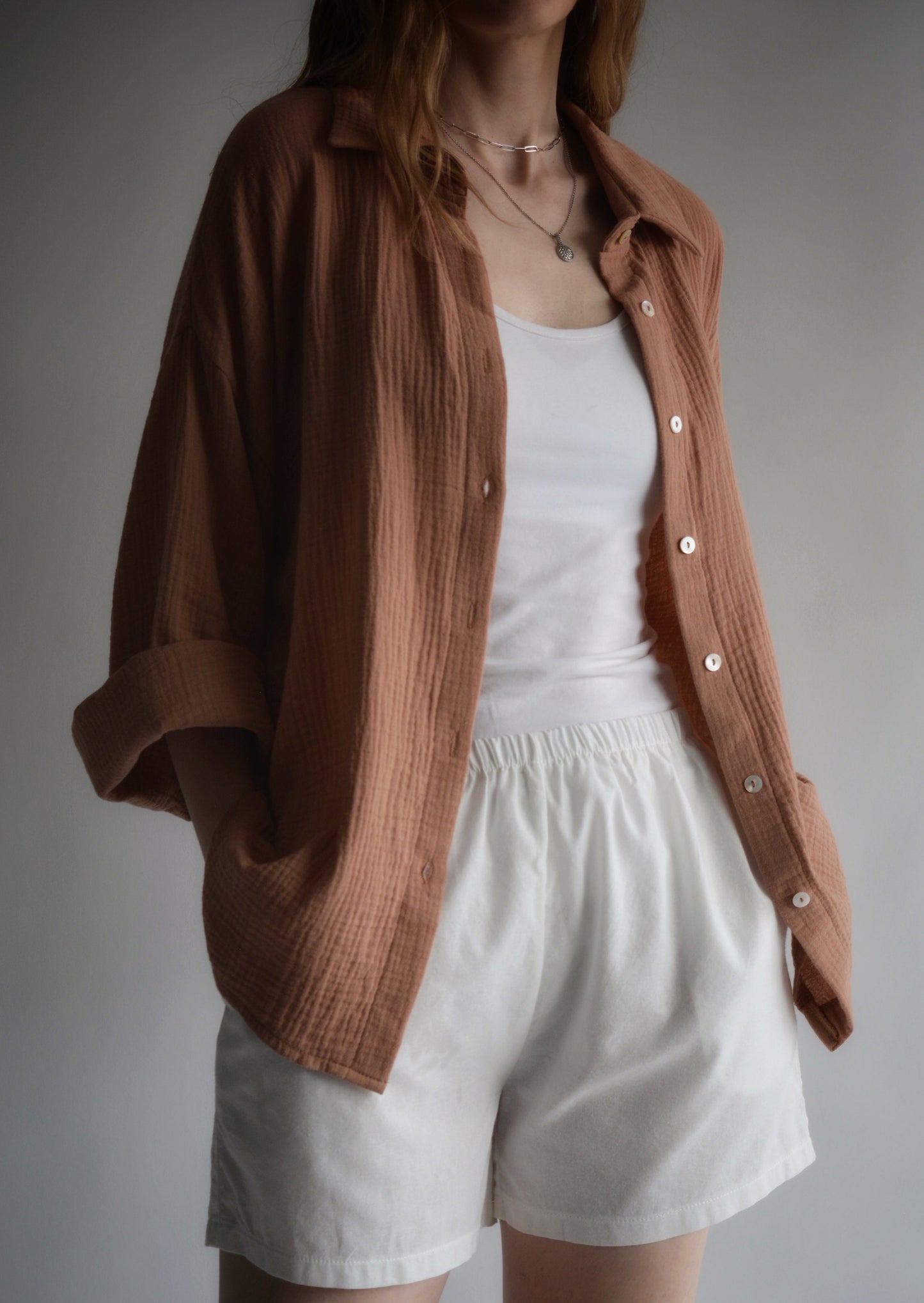 Cotton Muslin Shirt Blush Brown color