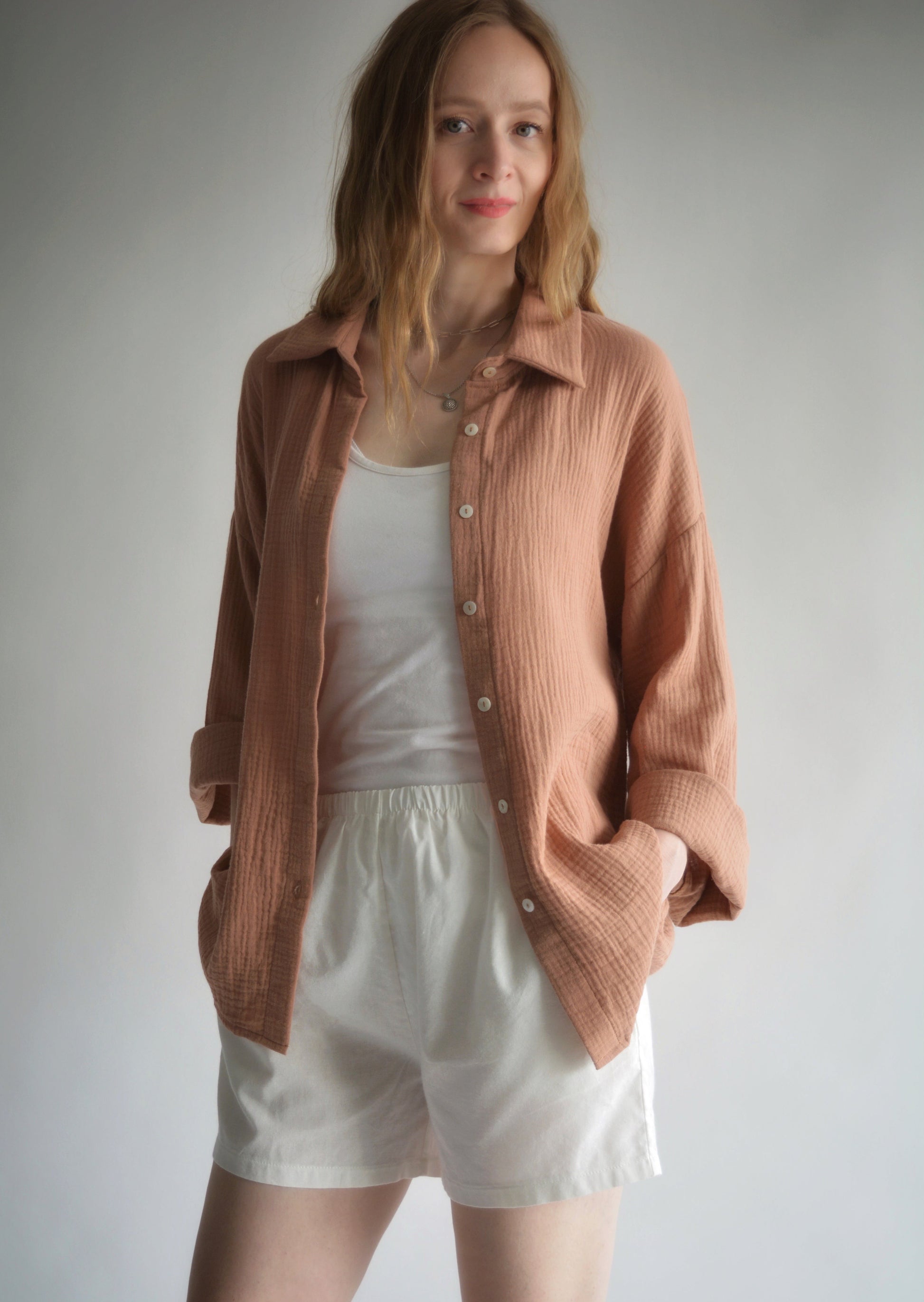 Cotton Muslin Shirt Blush Brown color