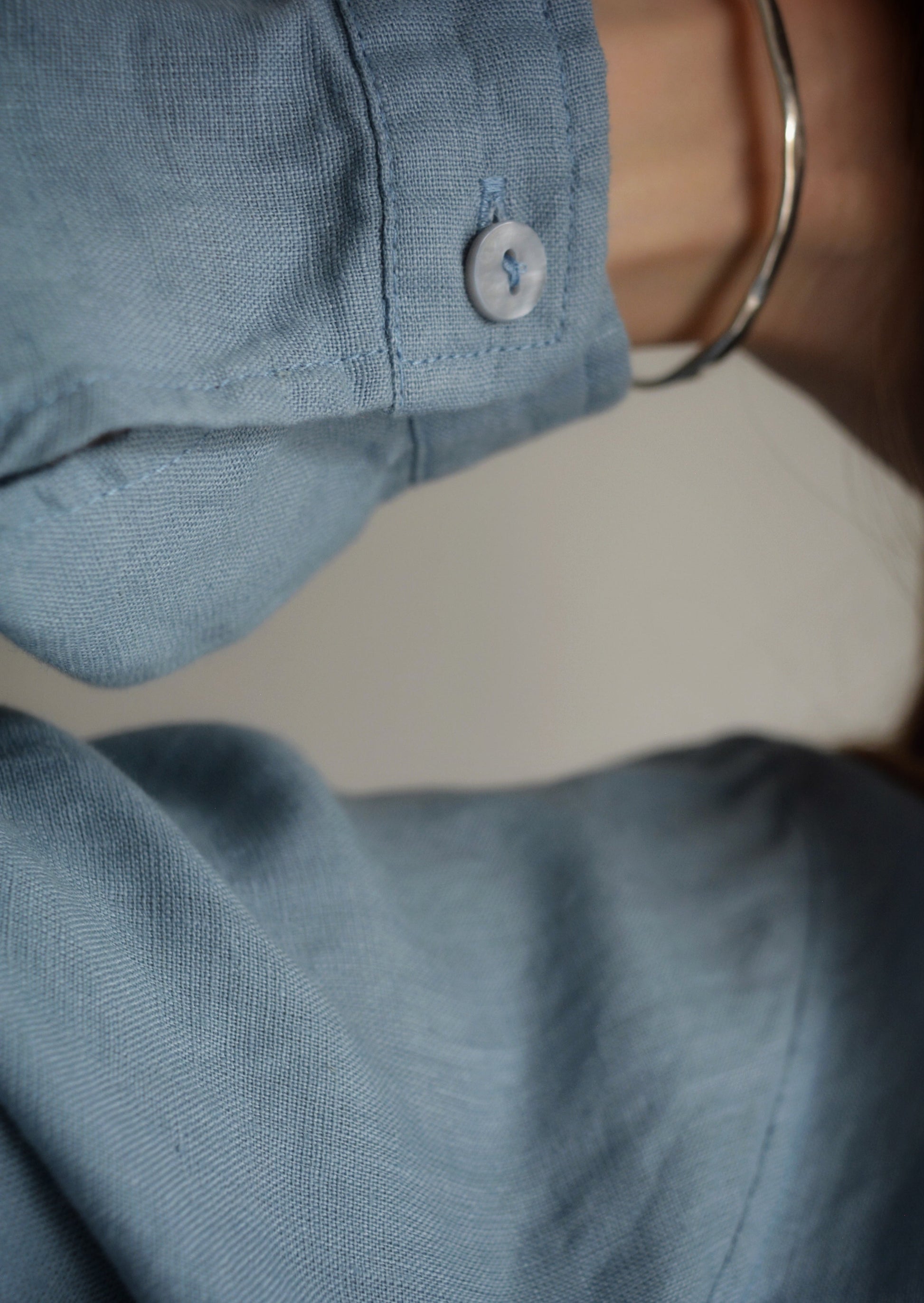Linen Long Sleeve Shirt in Stone Blue color