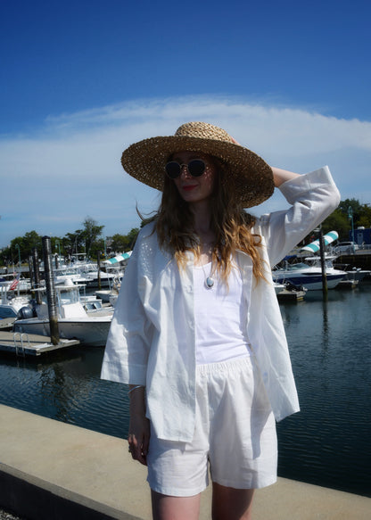 Two Piece Set - Cotton Shirt and Shorts in Porcelain (white) color