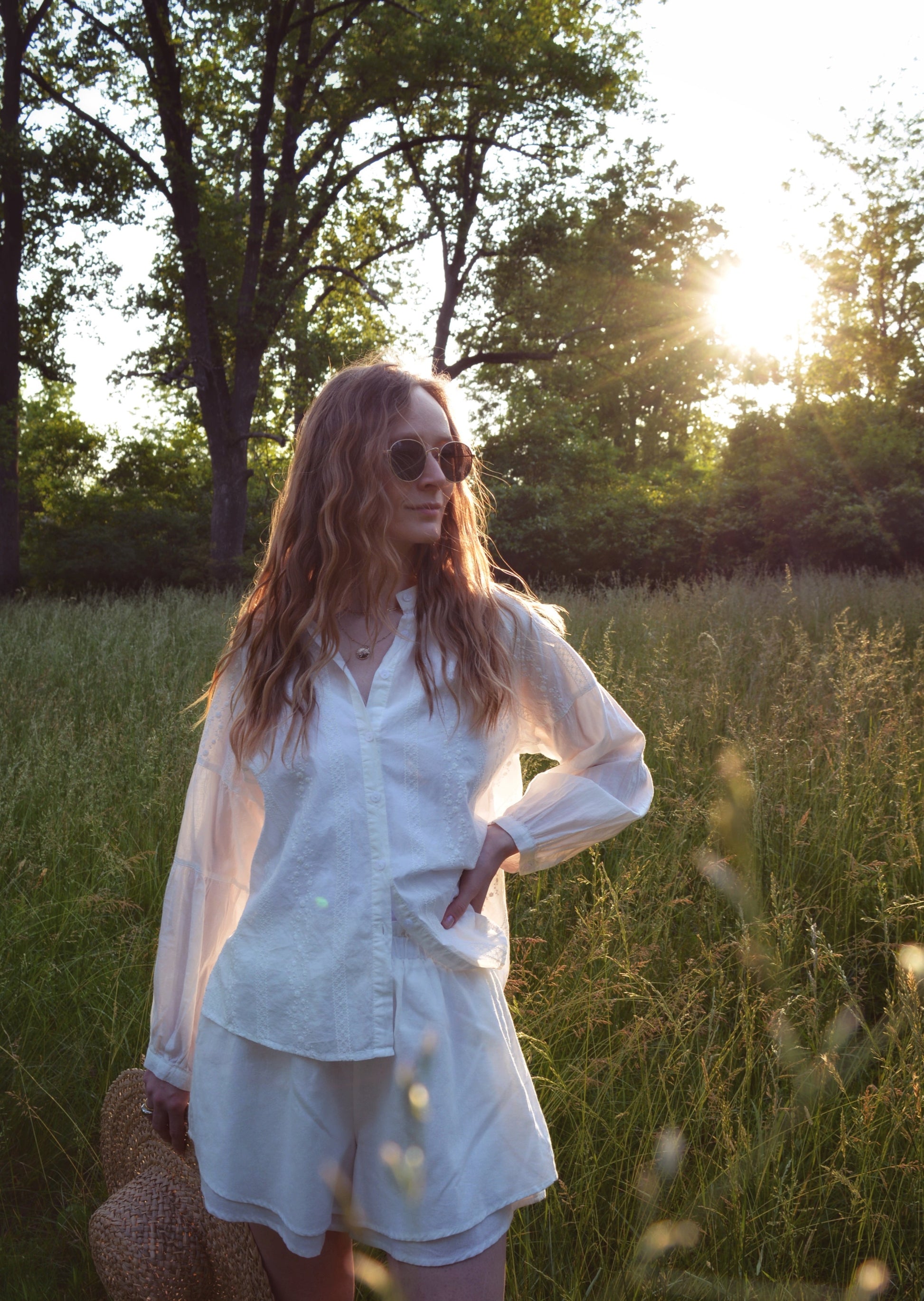 Embroidered Cotton Blouse in Pearl (White) color