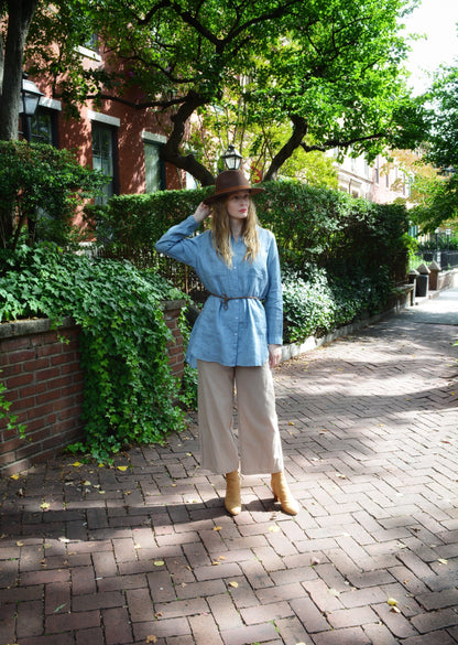 Linen Long Sleeve Shirt in Stone Blue color