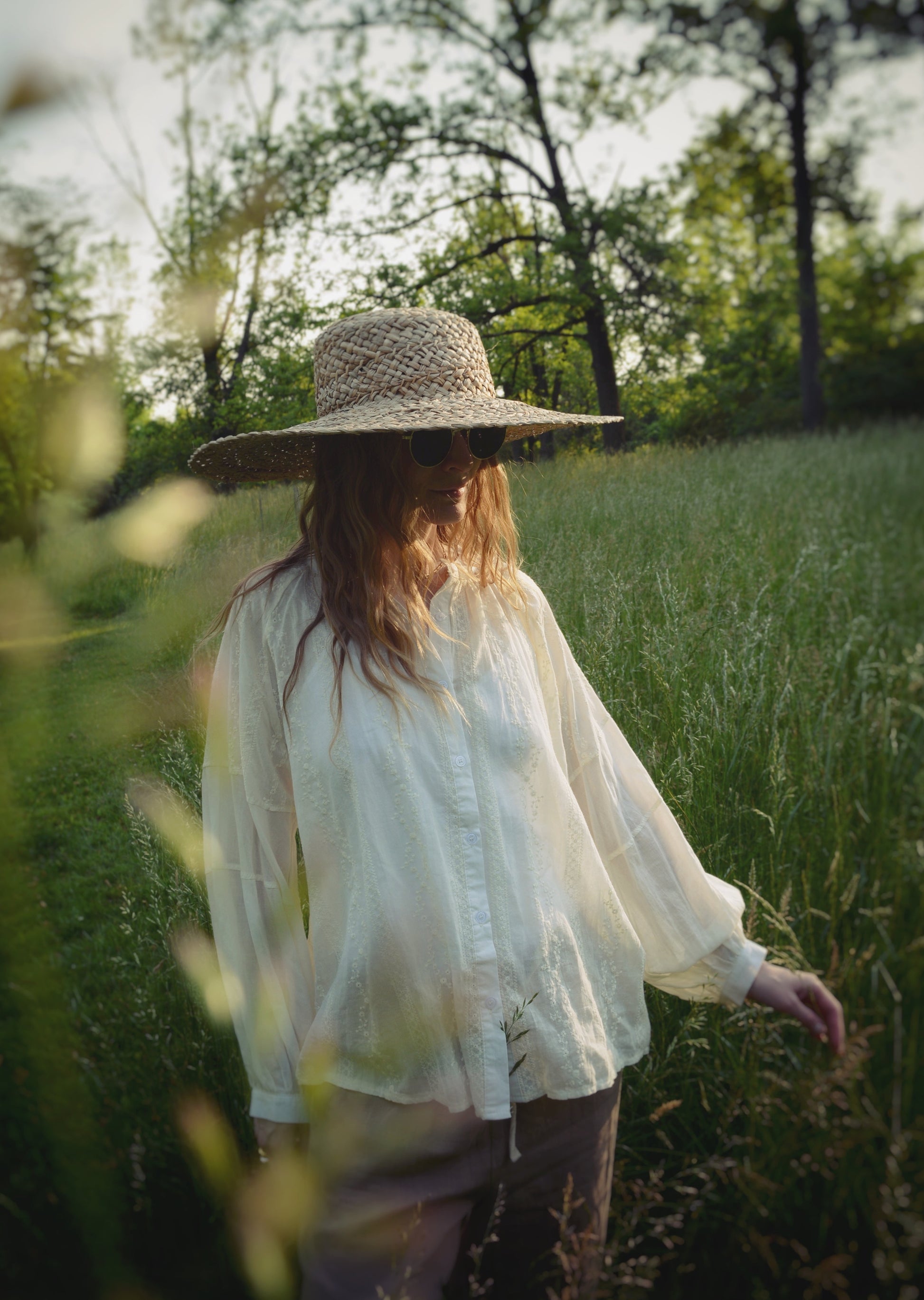 Embroidered Cotton Oversize Blouse in Ivory color